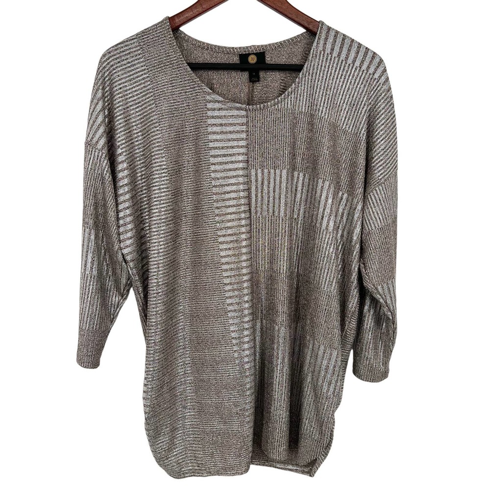 NEW! JM Collection Plus Size 1X Metallic Silver Blouse Shirt Top Formal Party